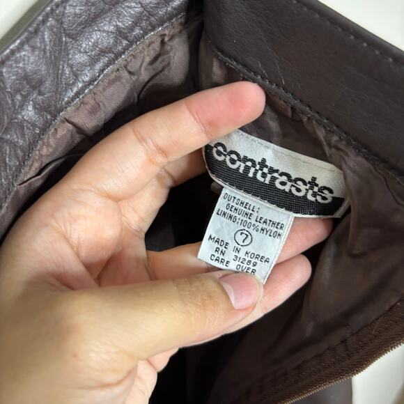 Contrasts Brown Leather Vintage Mini Skirt Sz 7 - Picture 4 of 9